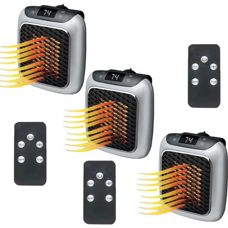 Lot de 3 Mini Radiateur Céramique 800W Mural – Chauffe Rapide, Silencieux et Économe avec Télécommande et Écran LED (Silver) (1/5)