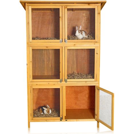 Melko XXL Hasenstall Kleintierhaus, ca. 180 x 102 x 48 cm, aus Holz, 3 x 2 Boxen