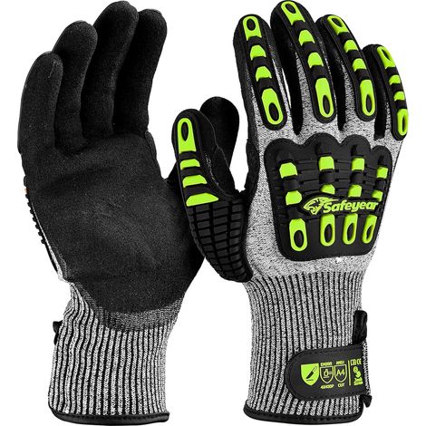 Level 5 Cut-resistant work gloves with nitrile sand coating and TPR impact protection, yellow, anti-slip, anti-vibration, touchscreen compatible, size (1/5)