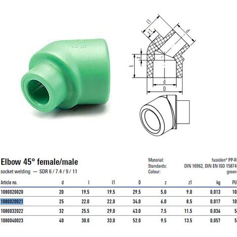Gomito 45° M/F FUSIOTHERM ø 25 mm 1080020021