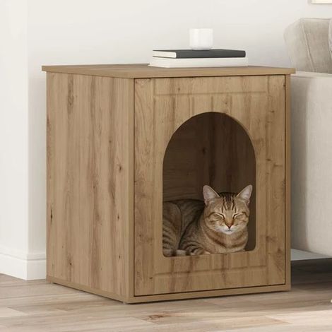 Maison pour chat en chêne faite à la main, 53 x 52 x 62 cm