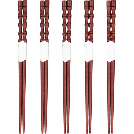 5 paires de baguettes réutilisables antidérapantes, en acajou naturel, légères et confortables, lavables pour fêtes et mariages (1/5)