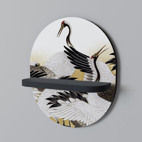 JAPANESE FLOCK OF CRANES Ovales Regal Schwarz (1/5)