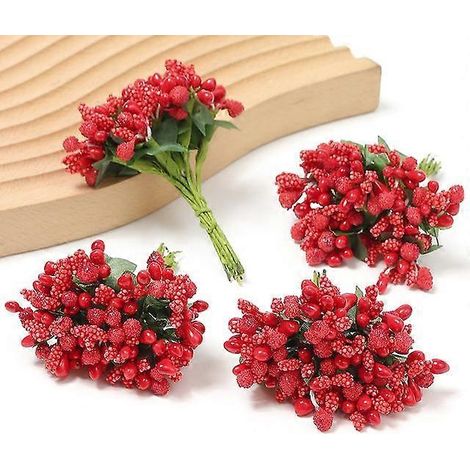 Étamines, fleurs artificielles, mini-fleurs fausses pour décoration intérieure, décoration de mariage, scrapbooking, guirlandes, loisirs créatifs, accessoires cadeaux72 pièces rouges (1/5)