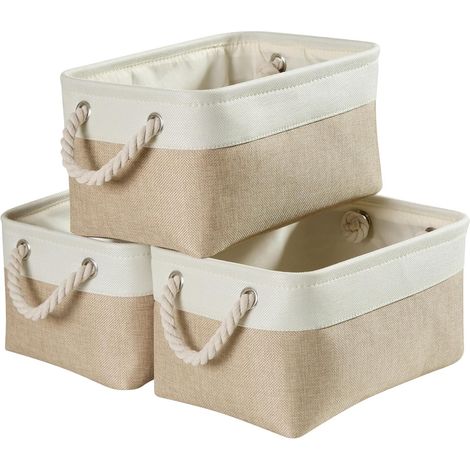 Panier Rangement Tissu rectangulaire Dressing avec poignée pour Jouets, Armoire Set of 3 31x21x13cm (1/5)