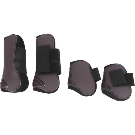 1 paire de guêtres pour tendons de cheval en PU élastique épais et réglable, avec crochet en nylon, marron, taille XL (1/5)