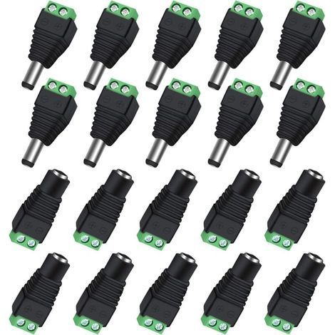 Pair CSPARKV Lot de 10 Paires de connecteurs d'alimentation BNC/DC mâles et Femelles 2,1 x 5,5 mm pour caméra de vidéosurveillance/Bande LED (1/5)