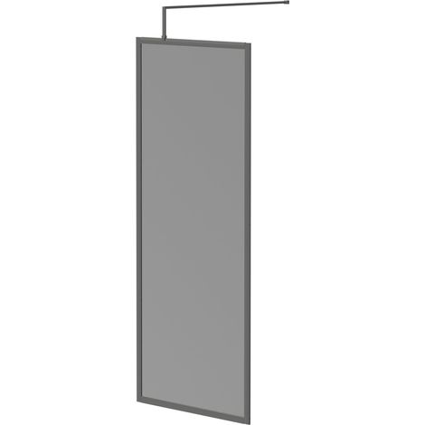 Colore 8mm Smoked Glass Gunmetal Grey 1950mm x 800mm Fully Framed Walk In Shower Screen including Wall Channel and Support Bar (1/5)