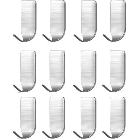 12 Pièces Crochet Serviette Acier Inoxydable, Crochets Adhesifs pour Cuisine Salle de Bain, Crochet Adhesif Adhesif Mural Sans Perçage (1/3)