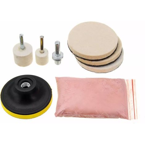 Kit de polissage pour pare-brise en 8 pièces (poudre d'oxyde de cérium 120 g). (1/5)