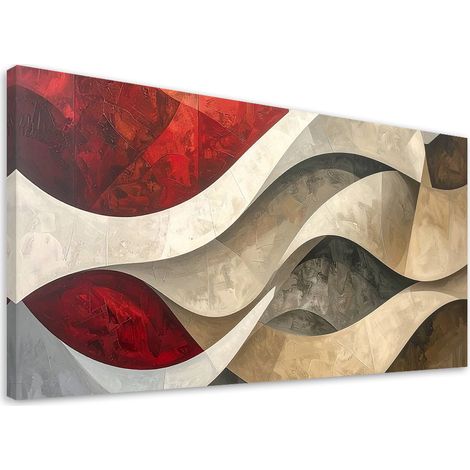 Quadro su tela, Astrattismo linee texture beige rosso, 80x40 (1/5)