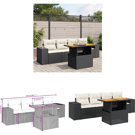 5-tlg. Garten-Sofagarnitur mit Kissen Schwarz Poly Rattan - Gartensortiment - Gartenmöbelset - PE-Rattan Möbel - Outdoor Lounge Set - Balkonmöbel - Home & Living (1/3)