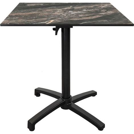 Table terrasse pliable en Compact HPL décor marbré 70 x 70
