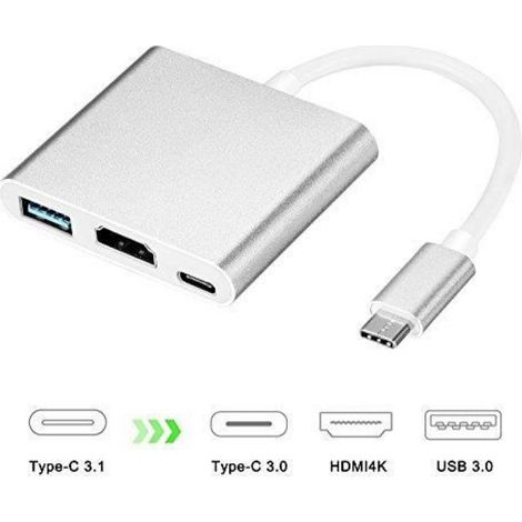 Geabon Adaptateur USB C vers HDMI 4K, Adaptateur Type C Hub vers HDMI, Adaptateur HDMI Convertisseur + Port USB 3.0 + Port de charge