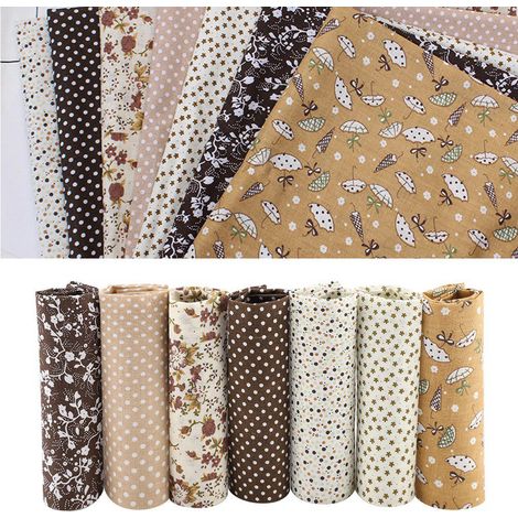 7 pièces de tissu coton 25x25cm, assortiment de carrés DIY, kit literie, coupons patchwork, collection café (1/5)