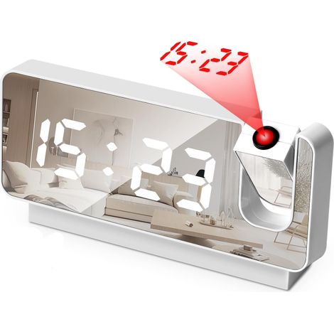 (Blanc)Reveil Projecteur Plafond Reveil Projecteur Réveil Numérique avec Température Projecteur 180° Écran LED Horloge Numérique Port de USB Réglage (1/5)