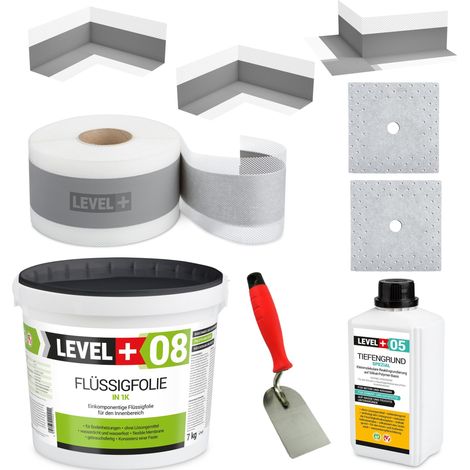 LEVEL+ Dichtset für Duschabdichtung Bad Dichtband Flüssigfolie 7kg SET102 (1/4)