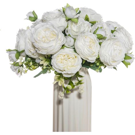Bouquet de fleurs artificielles décoratives, fausses roses en soie, composition florale, centre de table en plastique pour vase ou gâteau, vase non inclus (1/5)