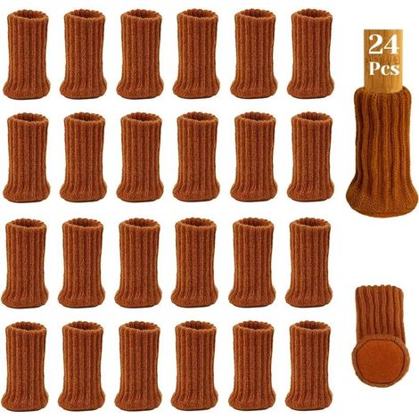 24 protège-pieds de chaise, chaussettes de meubles marron clair, protège-meubles élastiques en maille, double couche, antidérapants, protège-chaises