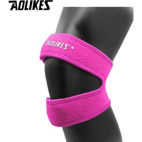 Genouillères de compression (roses), avec trous, pour la sécurité et la protection, adaptées au basketball, au tennis et au cyclisme. (1/5)