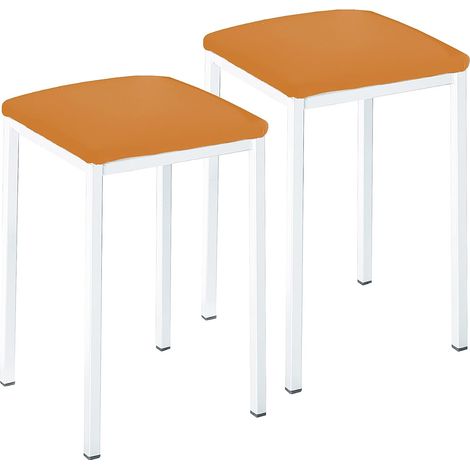 tabourets de Cuisine Modèle carré Similicuir Orange Structure en métal Aluminium Hauteur d'assise : 45 cm (1/5)