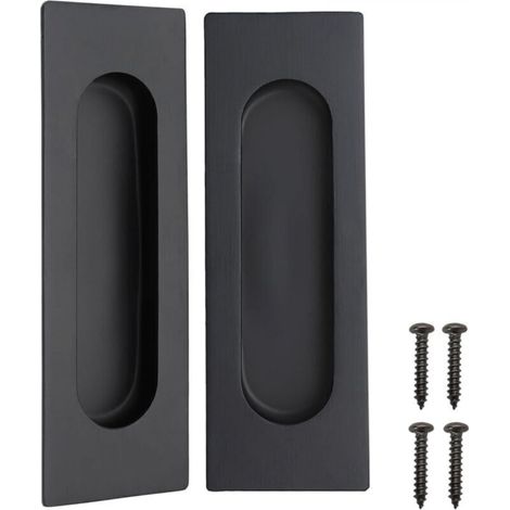 Lot de 2 noir mat acier inoxydable poignées rectangulaires encastrées pour porte coulissante 12 x 4 x 1,2 cm (1/4)