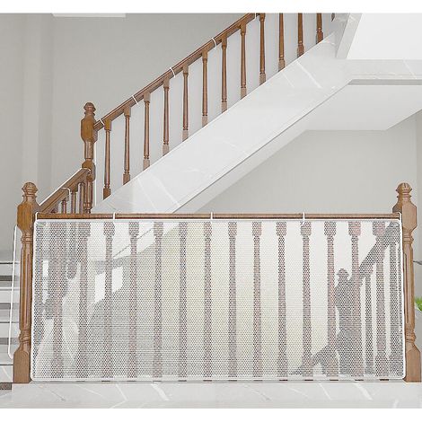 Sicherheitsnetz für Kinder, weiß, 4500 cm (L) x 90 cm (H), Balkon- und Treppenschutz für Babys, robustes und verstellbares Netz für Treppengeländer, sicher für Katzen und Spielzeug (1/4)