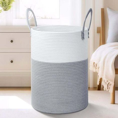 Woven Cotton Rope Laundry Basket 60 L Decorative Storage Clothes Toys Blankets Bathroom Baby Bedroom Living Room (1/4)