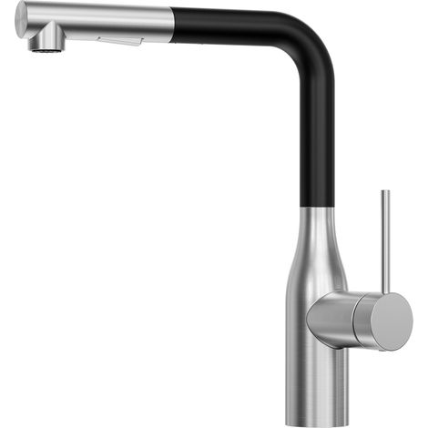 CECIPA MAX Ausziehbare Küchenarmatur mit 2 Strahlarten, 360° drehbar Edelstahl Hochdruck Küchenwasserhahn, schwarz + gebürstet (1/5)