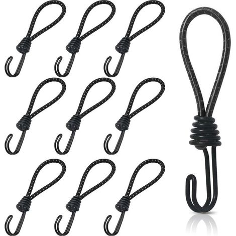 10 attrape-câbles en caoutchouc avec crochets en spirale, crochets courts flexibles de 16 cm, tendeur universel, adaptés au camping et aux bagages.