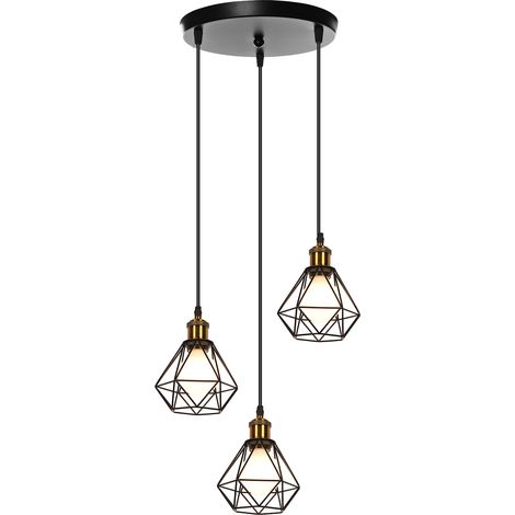 3 Luces Plafones Industrial Plafones De Interior Retro De Metal E27 Lustre Vintage Lámpara De Techo Negro Estilo Jaula