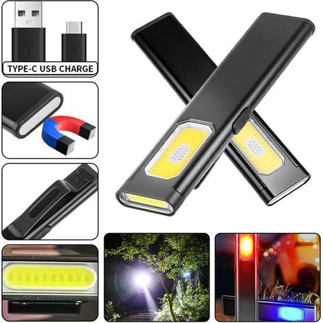 Linterna LED portátil, con clip y diseño portátil, 11,1 cm, lámpara recargable por USB, LED brillante y eficiente para senderismo, caminatas (1/5)