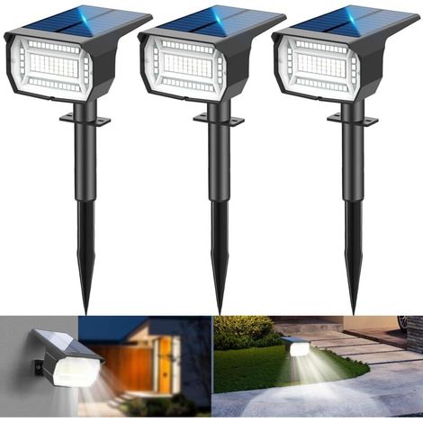 Lot de 3 spots solaires d'extérieur pour jardin, 59 LED, 3 modes, IP67, étanches, projecteurs de paysage solaires, marche/arrêt automatique, du crépuscule à l'aube, éclairage solaire pour jardin, cour (1/5)