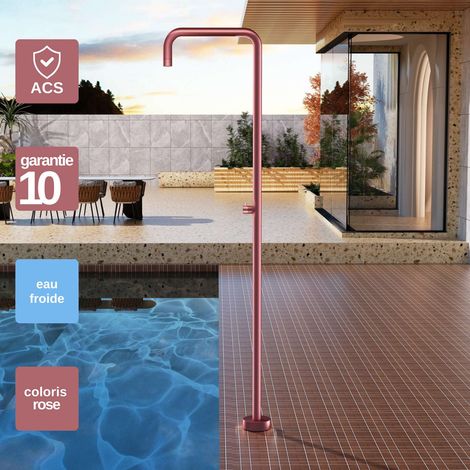 Douche de piscine Utah en Acier Inox.S316 Rose Corail – Tête Ø50cm /Corps Ø50mm/H. 2,36m – Garantie 10 ans - POOLIMEX (1/5)