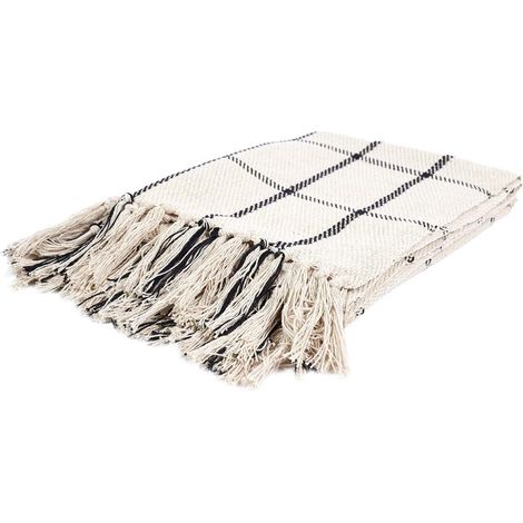 Plaid - HOME DECO FACTORY - Coton Imprimé - Beige et Noir (1/5)