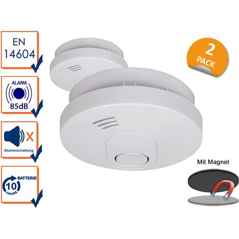 2er Set Rauchmelder mit 10 Jahres Batterie + Magnetklebe-Kit EN14604 (1/3)