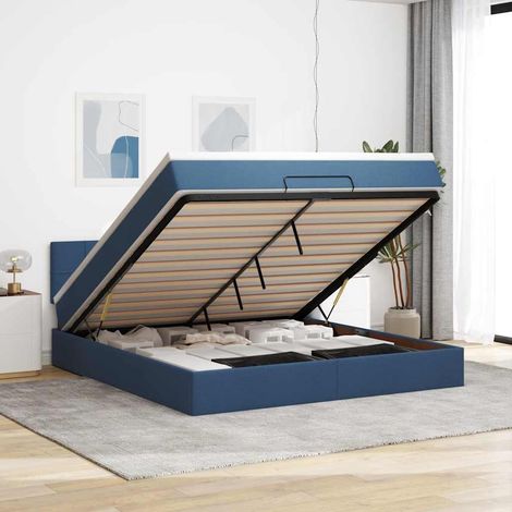 Ottomane Bett mit Matratze & LEDs Blau 180x200 cm Stoff (1/5)