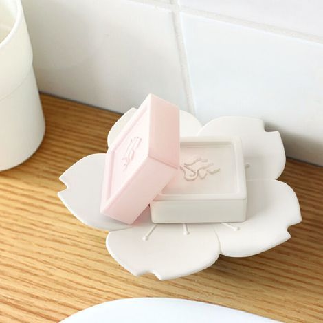 Porte-savon avec drainage, porte-savon à fleurs décoratives, porte-savon à double couche, porte-éponge pour salle de bain, cuisine (blanc)-Fei Yu (1/4)