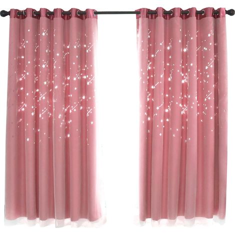 Rideau Obscurcissant Double Épaisseur - Pour Chambre À Coucher - Rose - 140 x 250 cm - Lot de 2 (1/5)