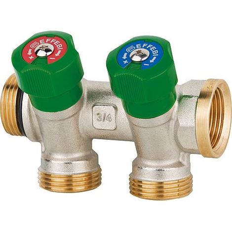 Collecteur sanitaire 2 départs DN 20(3/4"),PN16, verrouillable controle ACS, laiton