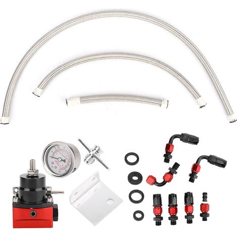 Kit de régulateur de pression de carburant universel réglable pour automobile, noir et rouge, manomètre de pression de carburant 0-100 psi (1/5)