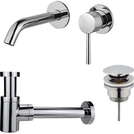 FugaFlow Eccelente Sobrado Slim Slim Kit mitigeur lavabo - robinet encastrable - bonde clic clac - siphon design bas - Chrome brillant (1/4)
