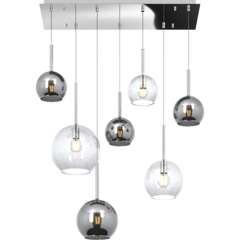 SOSP. CROMO RETTANGOLARE 7 LUCI VETRI (1 GRANDE TR+1 MEDIO CR+1 MEDIO TR +4 PICCOLO (3 X CR+1 X TR)) 1155CR-S7 RMIX-TC