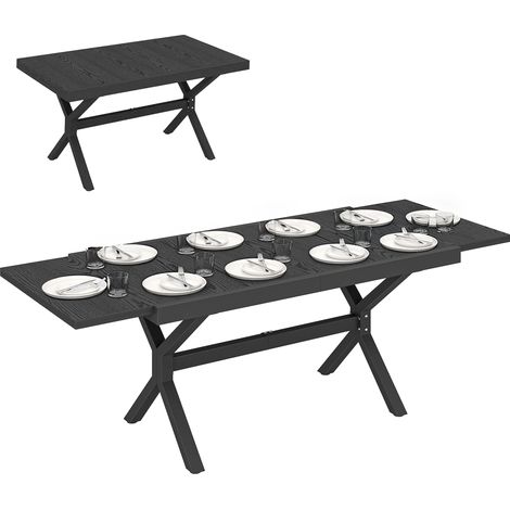 Ausziehbarer Aluminium-Gartentisch für 8-10 Personen, 214 x 85 x 73 cm, anthrazitgraue Holzoptik, robuster Outdoor-Tisch für Familienmahlzeiten.