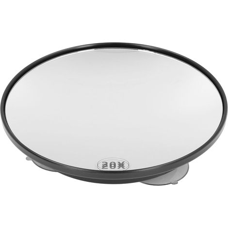 Miroir de maquillage grossissant x20 avec 3 ventouses, gain de place, rond, portable, puissant, pour salle de bain (noir) (1/5)
