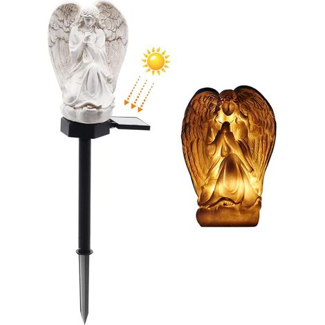 KLVGTIFS PU - Ange lumineux solaire d'extérieur pour cimetière, ange lumineux LED étanche, ange lumineux solaire pour jardin, balcon, terrasse, cadeau commémoratif (1/5)