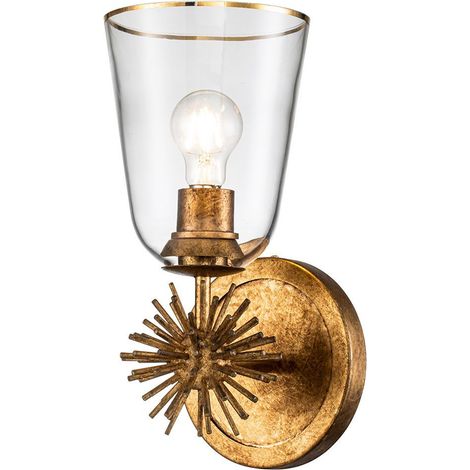 Elstead Staring Applique murale contemporaine en or vieilli, abat-jour en verre, 1 culot E27 (1/5)