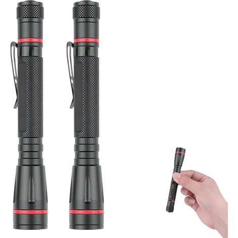 Lot de 2 mini lampes de poche LED - 3 modes, clip, zoomable, étanche - Idéal randonnée, camping, urgence, extérieur - 13 cm (1/5)