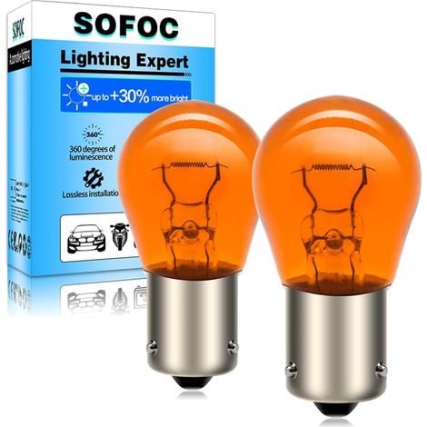 PY21W 12V 21W BAU15S Amber Bulb Flashing Indicator 150° Offset Pin Single Contact S25 Bayonet Cap 2pcs (1/5)