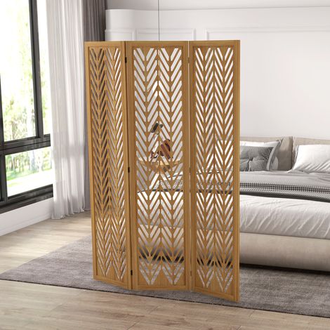 Paravent en bois ajouré séparateur de pièce closion intérieur pliable 3 panneaux en bois 120 x 170 centimètres naturel